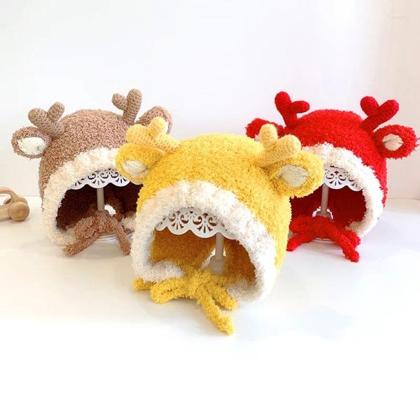 Bérets bébé mignon chapeau de bois de Noël enfant fille garçon hiver épais chaud peluche oreille protection casquette enfants noël oreillette bonnets