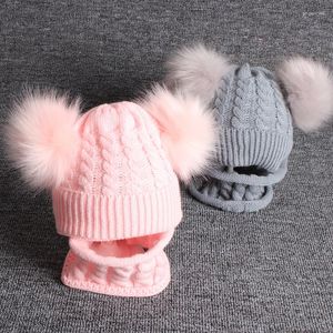Beretten Baby Hat Sjalf Set Soft Infant Girl Boy Winter Autum voor kinderen Warm gebreide Toddler Stuff Beanies Cap Fur Ball