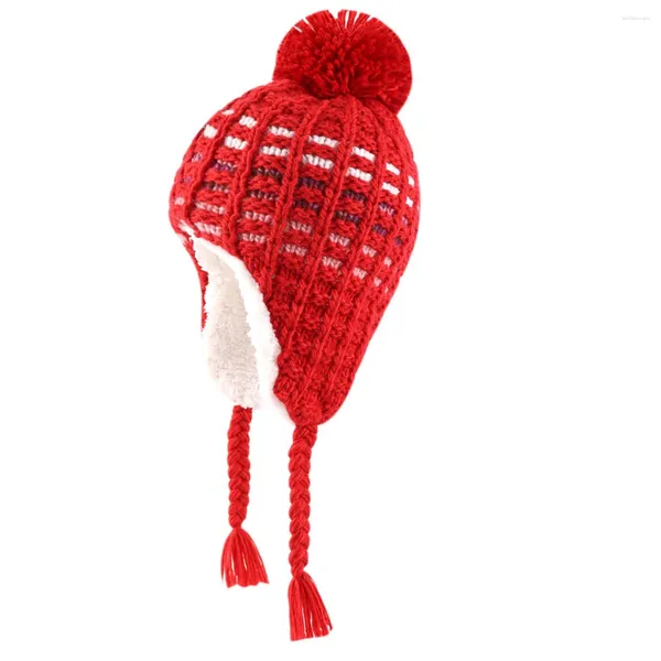 Bérets bébé tricot oreillettes chapeaux pour filles garçons enfant en bas âge infantile crochet grille pompon bonnet enfants hiver polaire doublé tressé trappeur casquette