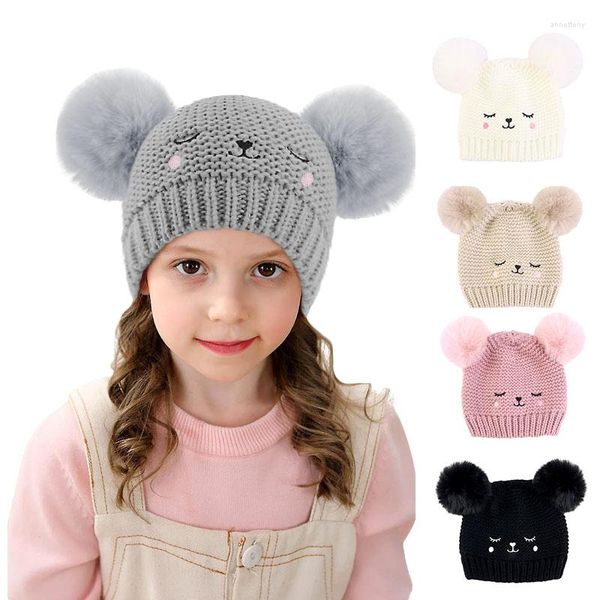 Bérets bébé tricoté dessin animé sourire chapeau broderie hiver enfants chapeaux enfants bonnets chauds en plein air coupe-vent filles garçons bonnet casquette