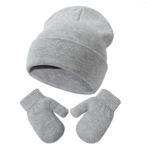 Bérets bébé tricoté chapeau gants costume tout-match couleur unie automne et hiver chaud enfants laine pull casquette pour les enfants