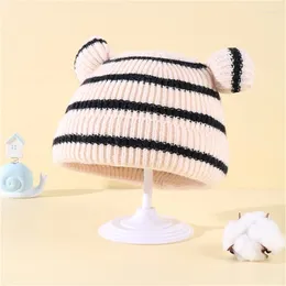 Bérets bébé rayé ours laine chapeau d'hiver oreilles mignonnes bonnet tricoté chaud pour accessoires par temps froid