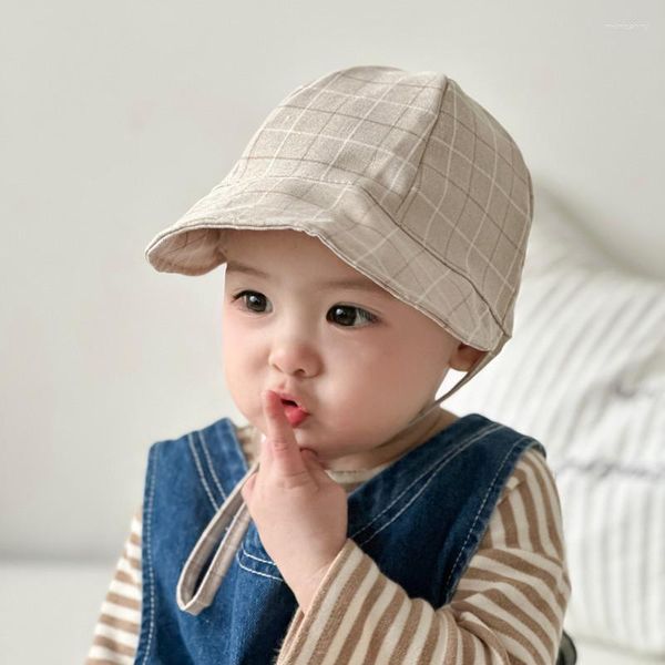 Bérets bébé mince décontracté casquettes à carreaux simples coupe-vent visières extérieures filles doux grand bord printemps été protection solaire chapeaux en coton