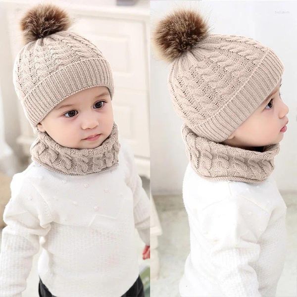 Boinas Bebé Invierno Sombrero y bufanda Conjunto Niños Twist Punto Beanie Cap Snood Infantil Niño Bonnet Accesorios