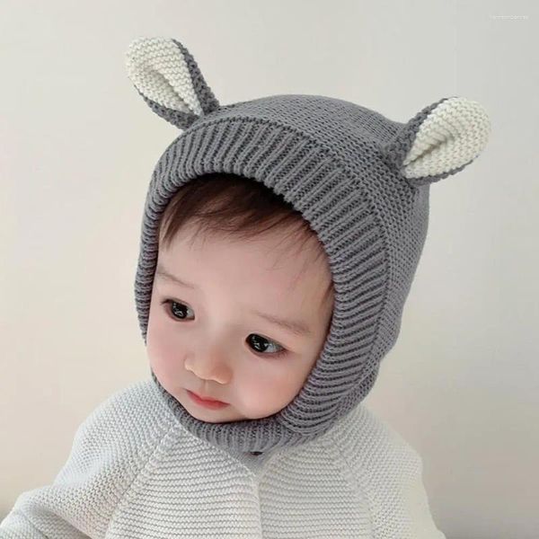 Bérets bébé chapeau d'hiver dessin animé Protection des oreilles tricoté Stretch couleur correspondant chaleur unisexe Po accessoires couvre-chef pour enfants
