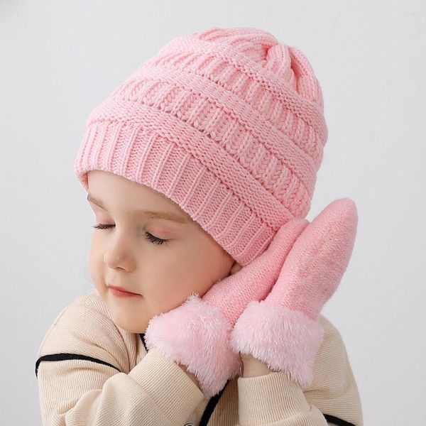 Boinas Baby Winter Hat Guantes Set Kids Caps para niñas y niños con cálido forro polar