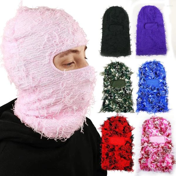 Bérets Balaclava en détresse tricoté masque de ski complet hiver coupe-vent cache-cou pour hommes femmes taille unique