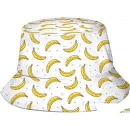 Boinas Banana Bucket Hat para mujeres Hombres Imprimir Verano Pescador Viajes Playa Sombreros Packable Outdoor Sun Cap Drop Entrega DHH5G