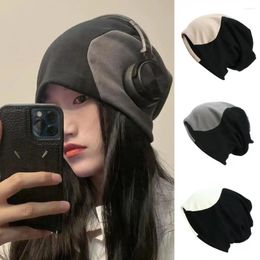 Boinas, gorro, gorro de doble capa, gorro de bloque de Color, gorro informal a prueba de viento, jersey de invierno cálido, accesorios Unisex para parejas