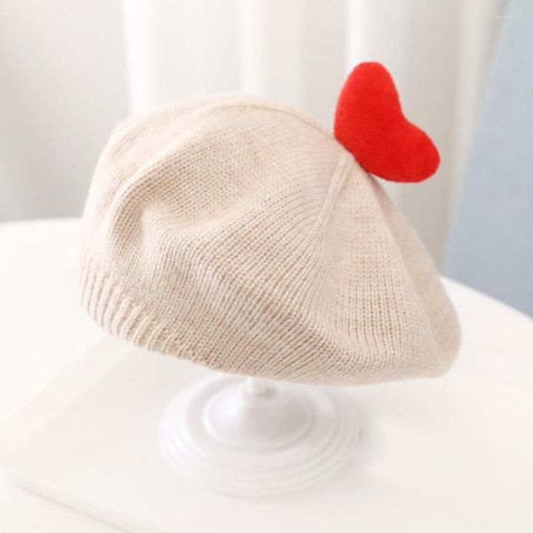 Bérets Bonnet Chapeau Chaud Bébé Toddler Filles Hiver Bonnet En Tricot Amour Coeur Fil De Laine Baret