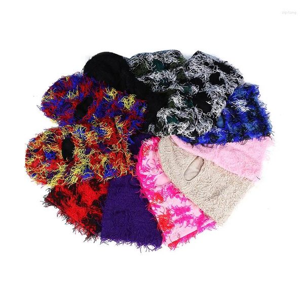 Bérets Beanie Ski 1 trou Balaclava Masque Chapeau Spooky Multi Couleurs Unisexe Plein Visage Fait À La Main Tricoté Bomber Hiver