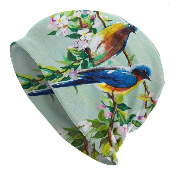 Berets Bons Caps Blue Birds in the Spring Tree Birdday Gifts Idea Idea Women Men Men Vintage Painting Bird Winter