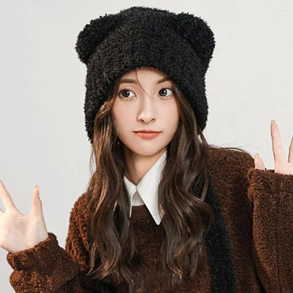 Bérets Bear Ear Hat élégant tricot pour femmes chaud confortable mignon bandeau de protection d'hiver avec