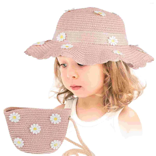 Boinas Hermosa Playa Sombrero De Paja Con Bolsa Portátil Niños Y Crossbody Para Niñas