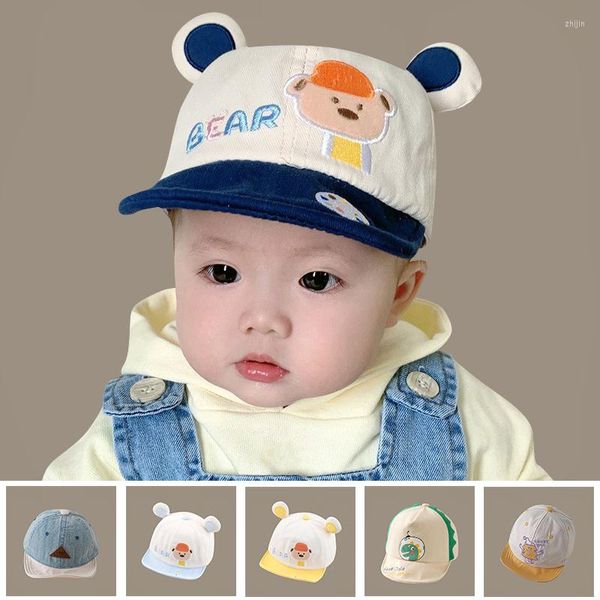 Bérets Beige série mignon dessin animé été parasol chapeau velours côtelé Protection solaire bébé Casquette de Baseball Casquette enfants doux confortable