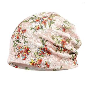 Baretten Beige Dames Hoofd Modale Stretch Kant Bloem Chemotherapie Headwrap Bloemenprint Hoed