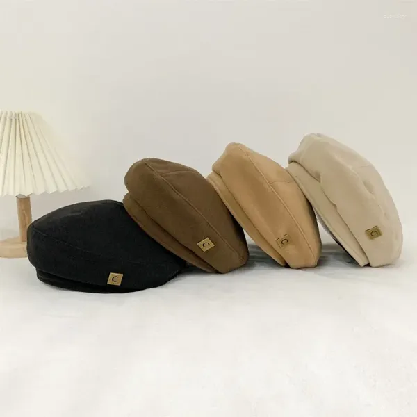 Boinas Beilei Sombrero Otoño/Invierno Algodón Mujer Instagram Moda Coreana Etiqueta De Metal C