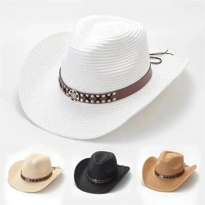 Berets riem decor strohoed zon vizier reizen vissen outdoor cowboy hoeden vintage casual haaraccessoires voor vrouwen