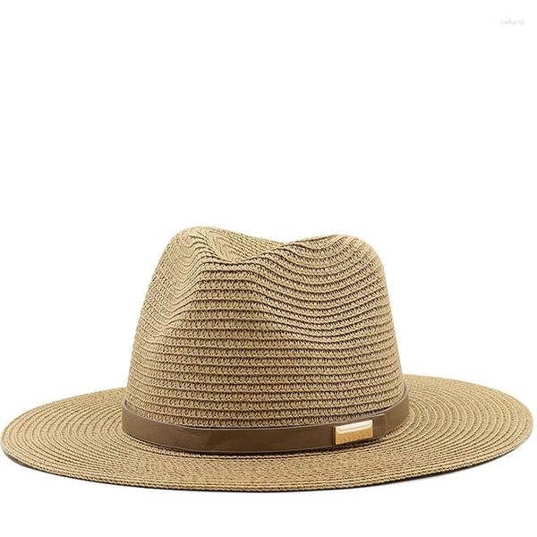 Boeretas cinturón correa de paja sombrero solar para mujeres hombres de moda vacaciones playa sombreros uva de verano ancho viajes panamas al aire libre al aire libre