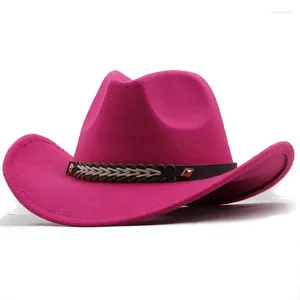 Baretten Riem Western Cowboy Hoge Hoed Voor Mannen Vrouwen Vintage Brede Rand Vilten Cap Roze Cowgirl Outdoor Unisex Ouder-kind Zon