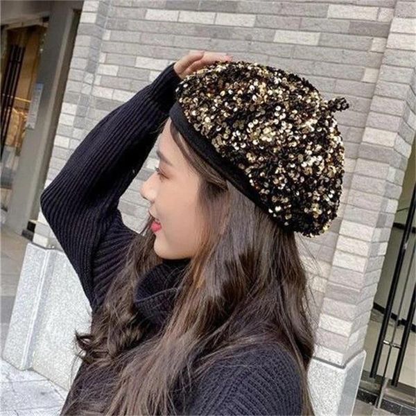 Bérets béret casquettes pour femmes paillettes gratuites Vintage Jazz chapeau accessoires bonnets laine été hiver fête danse luxe mode