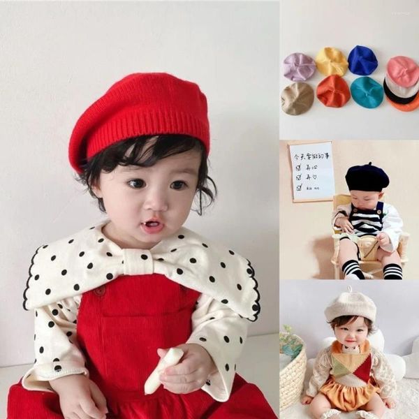 Bérets Béret Chapeau À La Mode Pour Enfants Printemps Et Automne Édition Coréenne Bébé Garçons Filles Bonbons Chapeaux Tricotés Mignon Laine