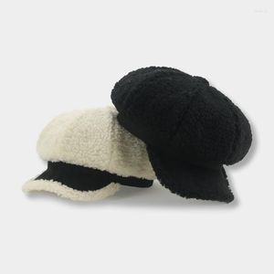 Bérets béret chapeau pour femmes hiver chapeaux rétro peintre octogonal Patchwork peluche fourrure femme Vintage luxe Gorros Invierno Mujer