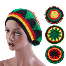 Berets baret gebreide pet voor herenvrouwen Jamaicaanse rasta breanie hoed 2022 winter multi-colour bladeren hiphop mode kapperberson