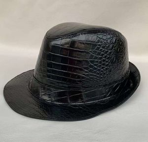 Bérets Bérets authentique peau de crocodile chapeau melon pour messieurs véritable alligator cuir fête formelle Fedoras magicien mâle casquette ronde