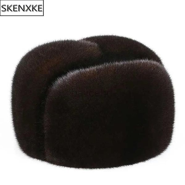 Boinas Boinas Hombres Gorro de piel de visón Nueva moda Gorro de piel de visón auténtica para hombre Gorro de copa cálido para invierno Gorro boina Gorro de piel de visón auténtica natural Fo