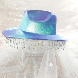 Berets Berets Néon Cowboy Hat Tassel Glitter Wild for Bachelorette Party Disco Actor Actrice Drop