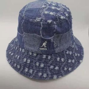 Bérets Bérets Panama Kangol Denim Mashup Seau Kangourou Couture Patch Chapeau De Pêcheur Bassin