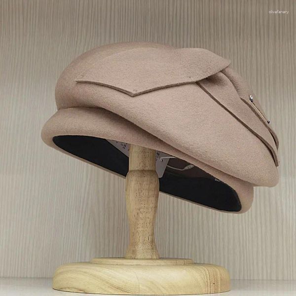 Boinas Big Bow French Caps para mujeres Moda Cálido Lana Fieltro Pastillero Sombrero Fedora Invierno Femenina Sombreros de fiesta