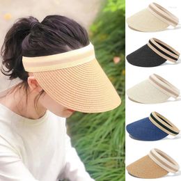 BERETS BIG Brim Brim Top Straw Sun Chapeaux pour les femmes Summer UV Protection Visors Suncreen Visors Outdoor Beach Travel Female Femelle Mabiet Cap Shade