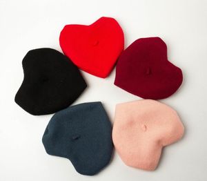 Berets Big Love Hat Fashion Women Female Winter Wool Beret Heart Shape Solid Color Warm HatsBerets