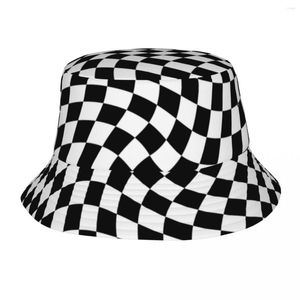 Bérets noir et blanc à carreaux seau chapeaux Panama pour homme femme Bob extérieur Cool pêcheur été pêche unisexe casquettes