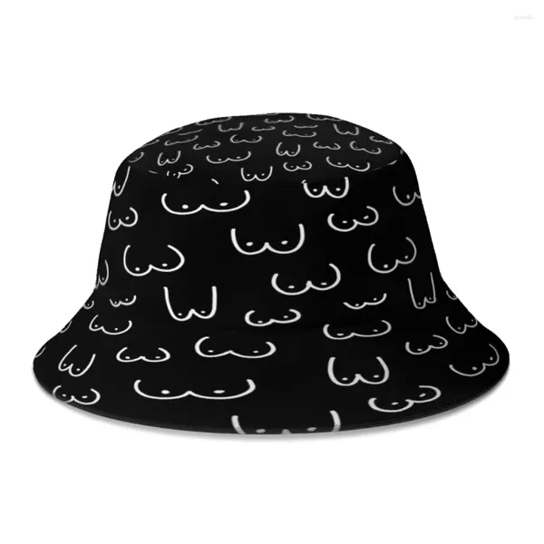 Bérets noir et blanc dessin de seins chapeau de seau pour femmes hommes étudiants pliable Bob pêcheur chapeaux Panama casquette automne