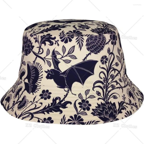 Boinas Sombrero de cubo floral de murciélago negro para mujeres Hombres Adolescentes Playa Moda al aire libre Gorra de sol empacable Gorras de pesca Pescador
