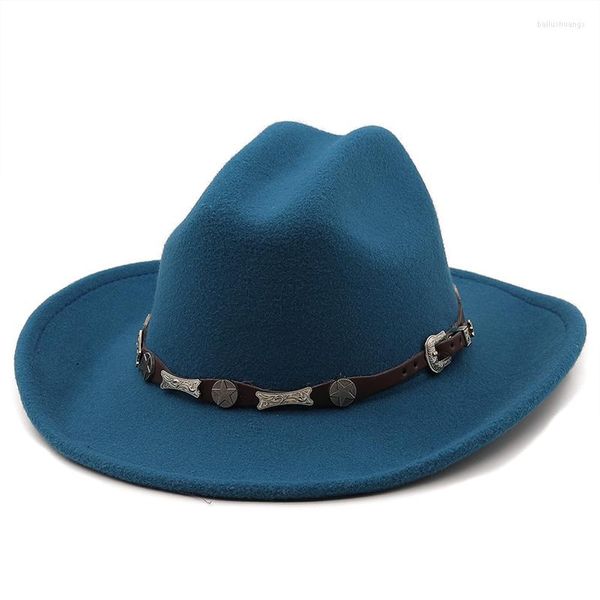 Bérets noir/bleu large bord Simple chapeau haut de forme Panama feutre solide Fedoras pour hommes femmes laine artificielle mélange Jazz casquette