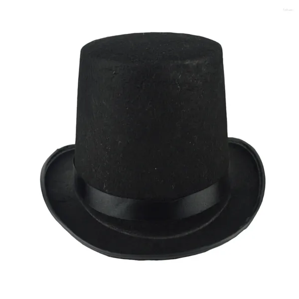 Boinas Sombrero de bombín negro Vestido de mago Accesorio de disfraz para hombres Sombreros de copa de fiesta de lujo para adultos