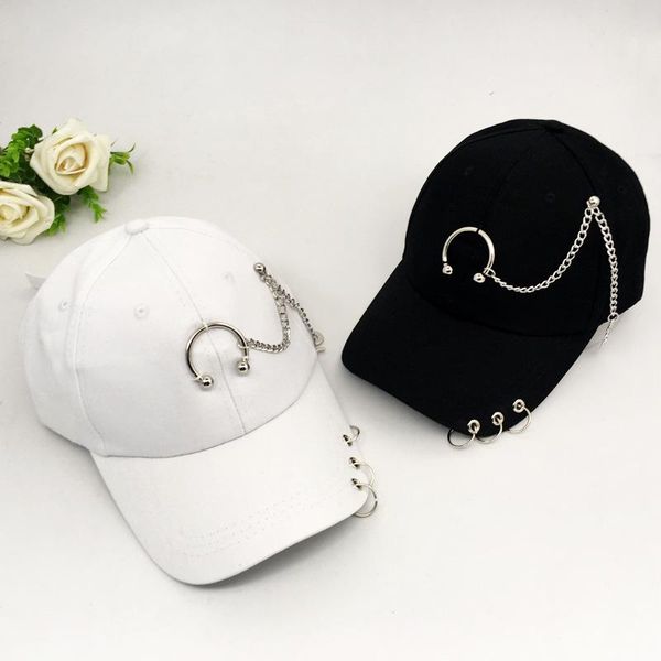 Bérets Noir Papa Chapeau Créatif Piercing Anneau Casquette De Baseball Punk Hip Hop Casquettes Coton Adulte Casual Solide Réglable Unisexe SnapbackBérets