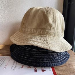Beretten zwarte visser hoed kinderen zomer Japans modemerk dunne denim maken oude gescheurde rauwe rand zon-proof emmer Menberets davi22