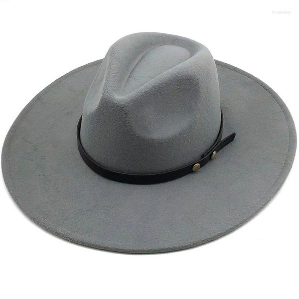 Bérets Noir/Gris Large Bord Simple Top Chapeau Panama Solide Feutre Fedoras Pour Hommes Femmes Laine Artificielle Mélange Jazz Cap