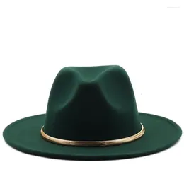 Beretten Zwart/Green Wide Brim Simple Top Hat Panama Solid Filt Fedoras voor mannen Women Artificial Wool Blend Jazz Cap