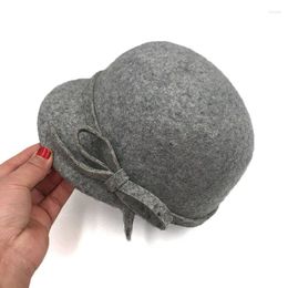 Baretten Zwarte Hoeden Voor Vrouwen Wolvilt Cap Engeland Retro Paardensport Ridder Hoed Eendenbek Korte Rand Mode Grijs Fedora