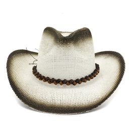 Bérets Noir Peinture Pulvérisation Large Bord Cowboy Jazz Chapeau De Paille Été Femmes Homme Panama Canotier Cap Extérieur Respirant Plage Voyage Soleil CapBérets