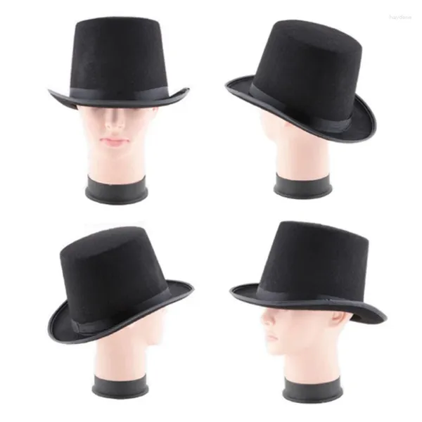 Bérets Black Polyester Felt Satin Hat Magicien Gentleman Party Costume Accessoires One Taille Convient à la plupart des enfants adultes