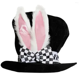 Bérets Black Velvet Ear Top Hat Party Décoration Dress Up Treillis Bow Bucket Cap Pâques Jour Fille