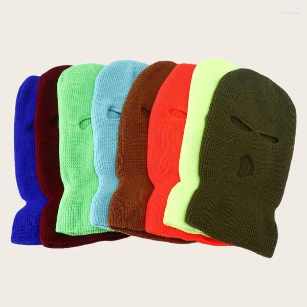 Boinas blancas blancas de 3 agujeros máscara de esquí de cara de esquí Balaclava para hombres mujeres tácticas tácticas cs gorro de punto a prueba de viento tapas calientes de invierno