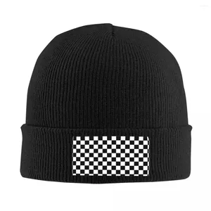 Baretten Zwart Wit Dambord Skullies Mutsen Caps Voor Mannen Vrouwen Unisex Winter Breien Hoed Volwassen F-1 Sport Auto Racing Motorkap hoeden